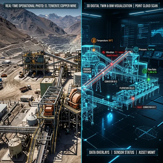 Modelo 3D de gemelo digital de planta industrial