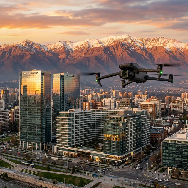Dron Mavic 3 Pro Cine grabando video 5.1K con Cordillera de los Andes al atardecer